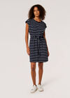 Stripe Drawstring Waist Mini Dress, Navy, large