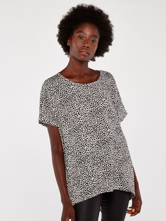 Textured Dot Curve Hem Tunic Top, Cream, large