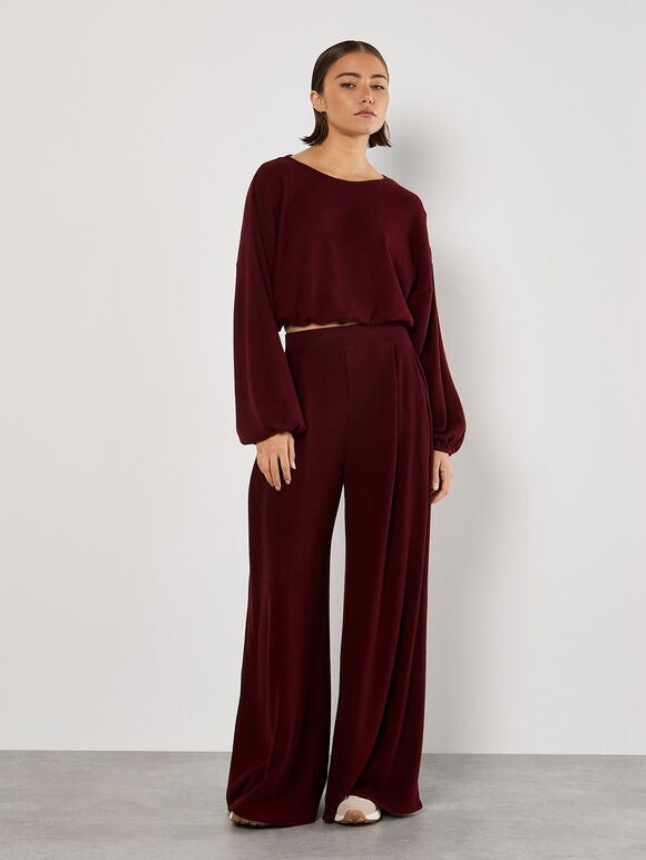 Soft Ribbed Crop Top, Burgundy, large