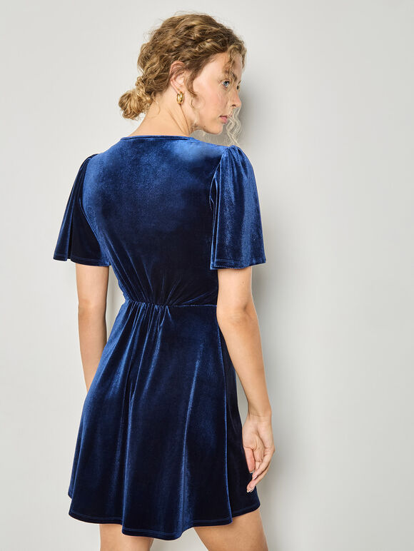 Empire Waist Velvet Mini Dress, Navy, large