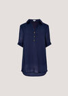 Slub Shimmer Relaxed Blouse, Navy, large
