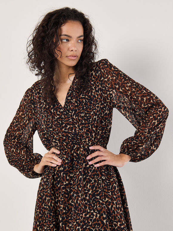 Animal Print Wrap Mini Dress, Rust, large