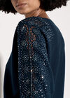 Lace Rhinestone Embellished Jumper, Teal, large