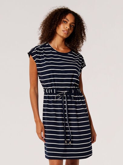 Stripe Drawstring Waist Mini Dress