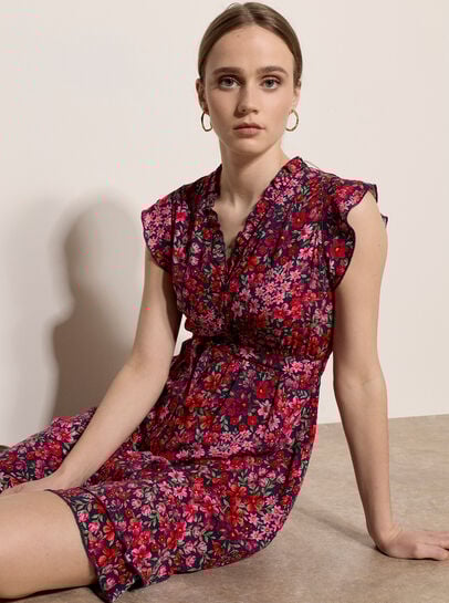 Ruffle Floral Patchwork Mini Dress