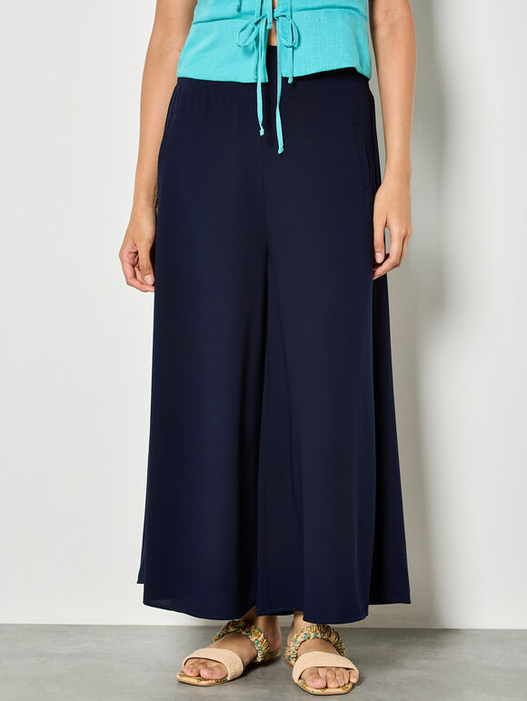 Fluid Wide-Leg Trousers, Navy, large