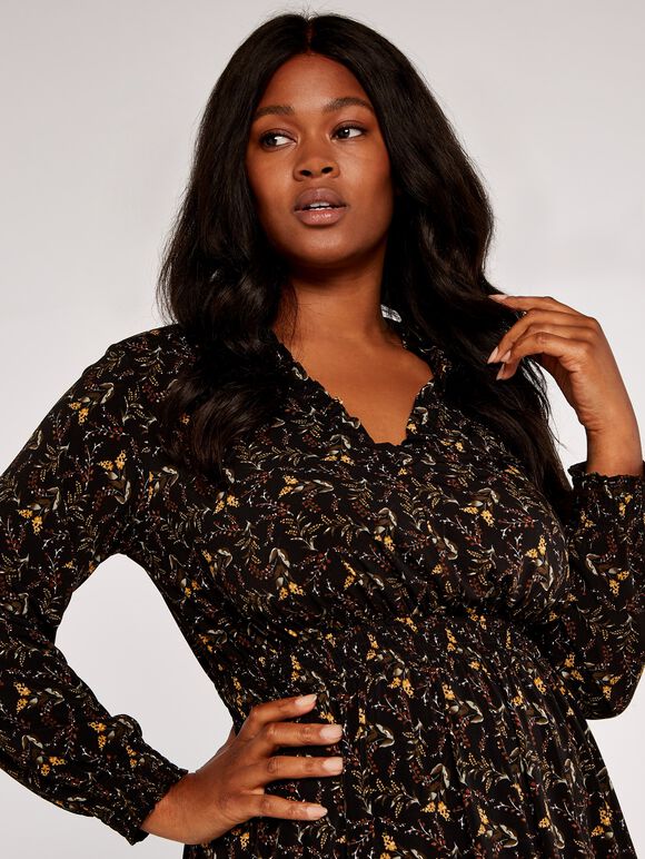Curve Flower Stem Dress, Yellow, large