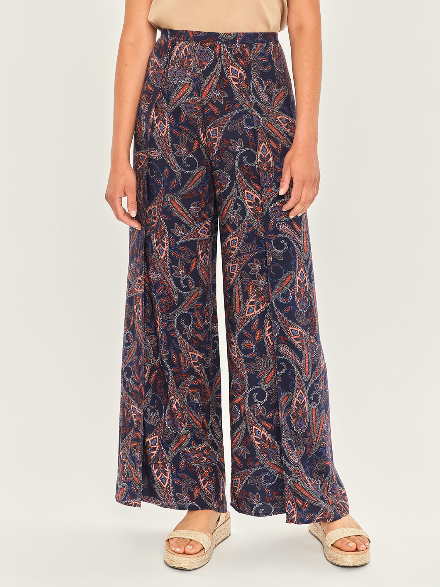 Paisley Wrap Split Leg Trousers Apricot Clothing