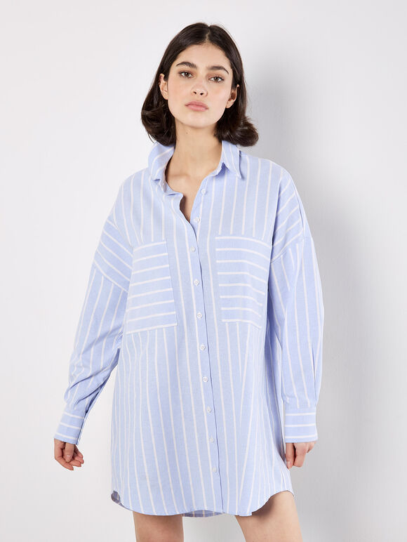 Stripe Oversized Shirt Mini Dress, Blue, large