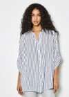 Oversized Cotton Stripe Shirt, White, large