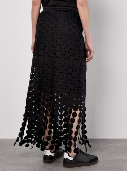 Guipure Circle Lace Fringe Maxi Skirt