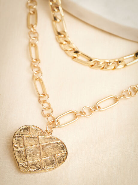 Gold Heart Double Chain Necklace