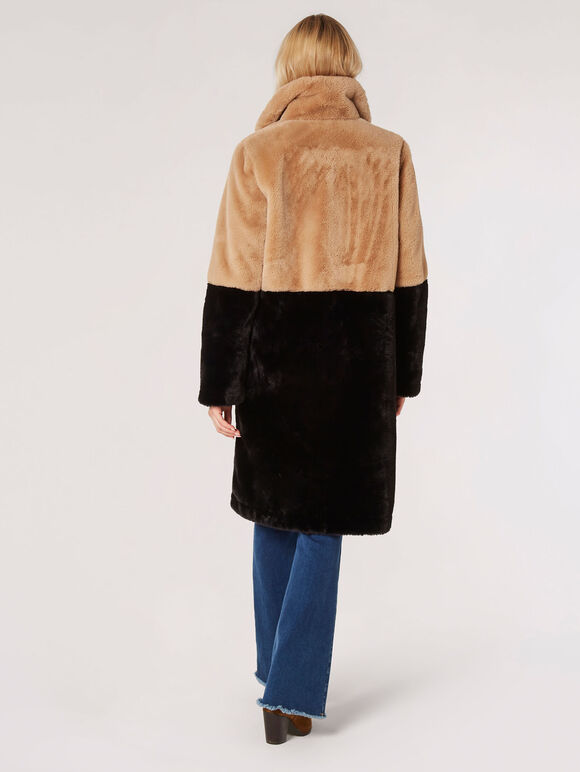Reversible Suede Faux Fur Coat, Stone, large