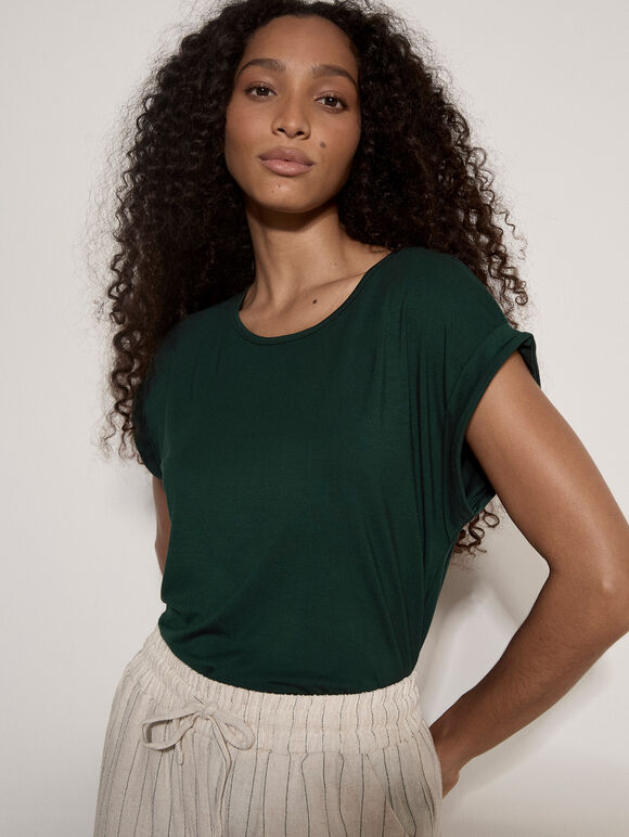 Asymmetric Wrap Jersey T-Shirt, Green, large