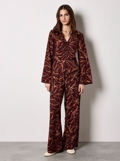 Abstract Print Ruched Front Blouse