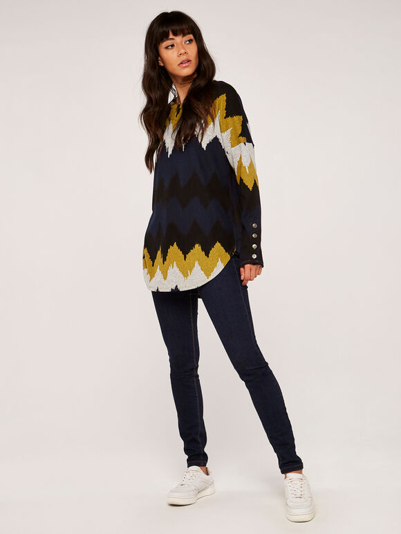 Chevron Button Sleeve Top, Mustard, large