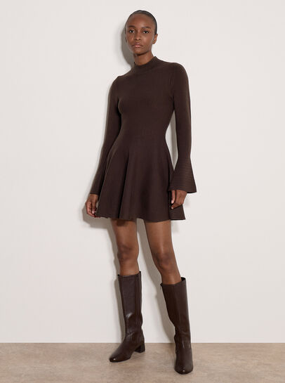 Bell Sleeve Knitted Skater Mini Dress