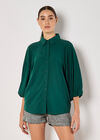 Seam Detail Puff Sleeve Shirt, Green, large