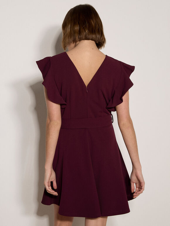 Jersey Crepe Mini Dress, Burgundy, large