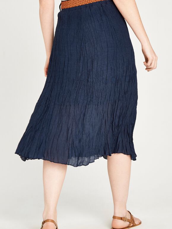 Shimmer Crinkle Midi Skirt, Navy, large