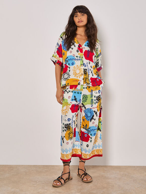 Colourful Sketch Print Top, Cream, large