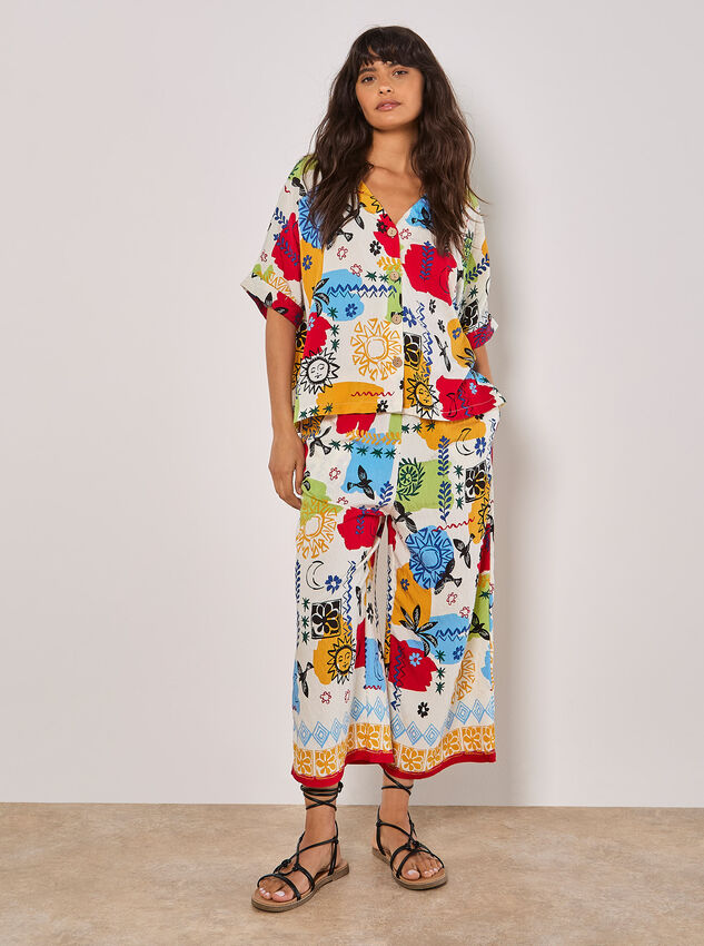Colourful Sketch Print Top, Cream, large