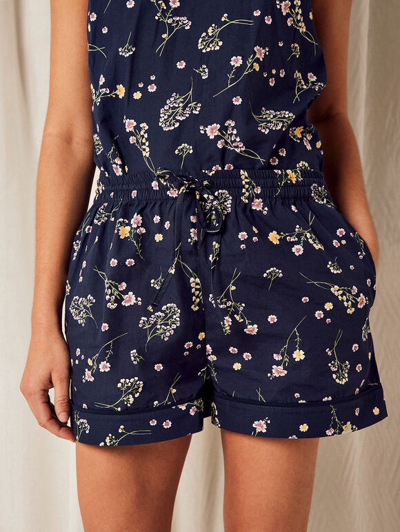 Botanical Print Shorts, Navy, large