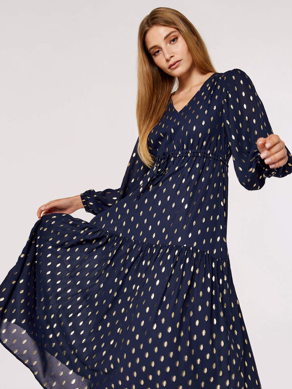 Foil Luminous Midi Dress, Navy, large