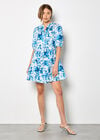 Floral Print Cotton Mini Dress, Blue, large