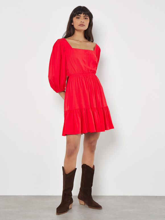 Chevron Texture Cut-Out Mini Dress, Red, large