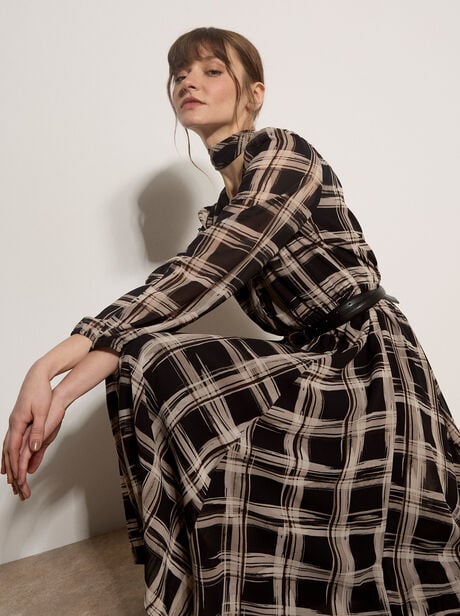 Check Crepe Midi Dress