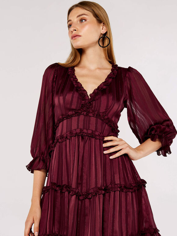 Ruffle Tiered Mini Dress, Burgundy, large