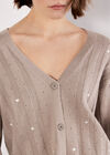 Embroidered Heart Pointelle Cardigan, Brown, large