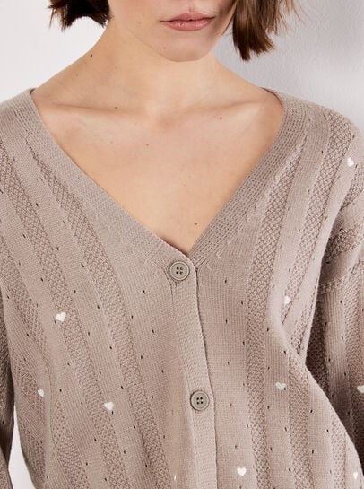 Embroidered Heart Pointelle Cardigan