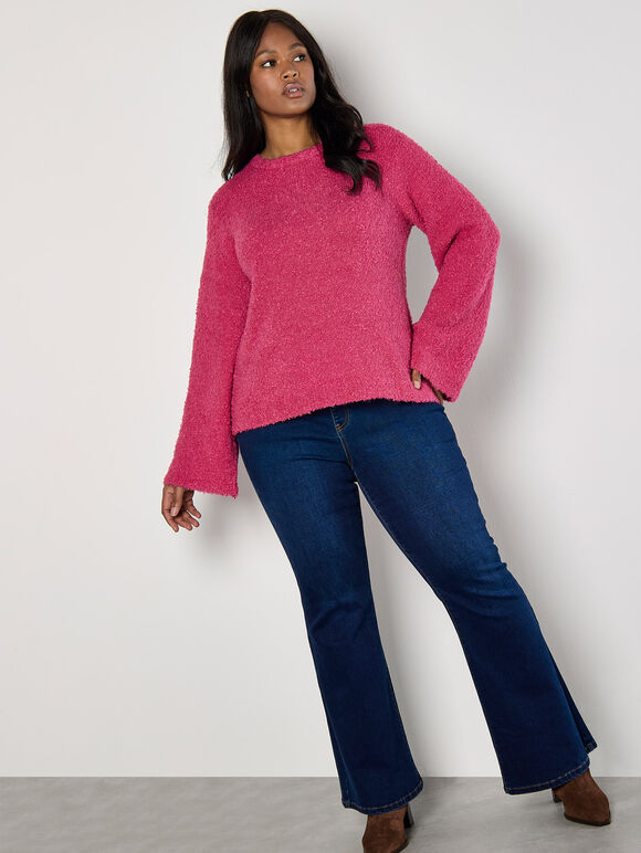 Curve Bell Sleeve Boucle Jumper, Fuchsia, large