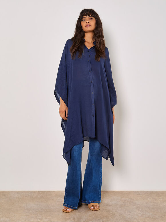 Oversized Textured Kaftan, Navy, large