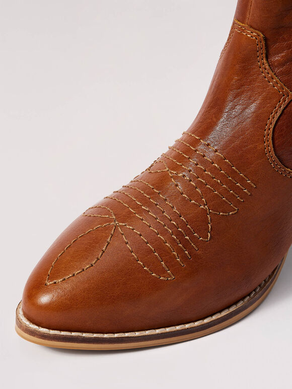Tan Ankle Leather Boots, Brown, large
