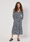 Abstract Animal Print Textured Midi Dress, Navy, large
