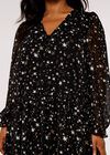 Curve Foil Star Mini Dress, Black, large