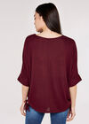 Soft Touch Drawstring Knit Top, Burgundy, large
