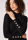 Gold Button Ribbed Jumper, Black, large