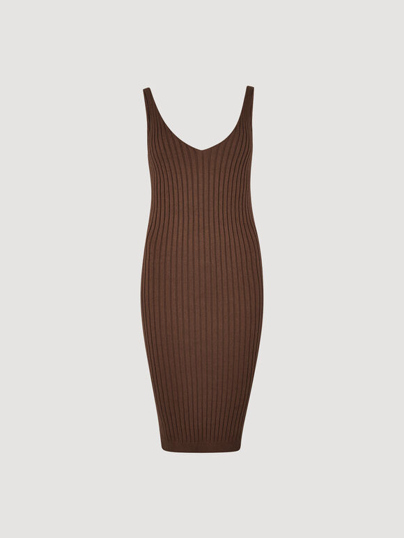 Ribbed Knit Bodycon Midi Dress, Rust, large