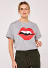 Lips And Teeth Graphic T-Shirt, Grey, large