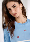 Stripe Embroidered Hearts Jumper, Blue, large