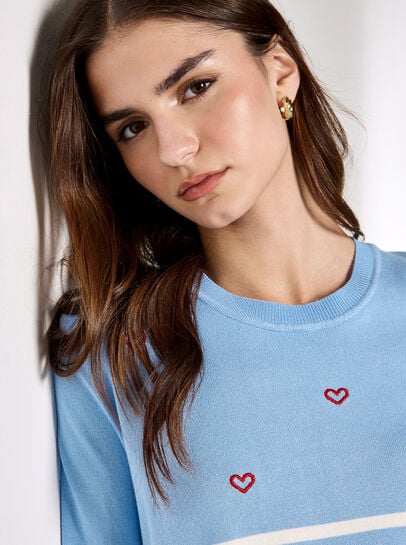 Stripe Embroidered Hearts Jumper