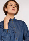 Ruffle Detail Denim Shirt, Blue, large