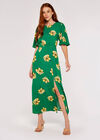 Floral Side Slit Dress, Green, large