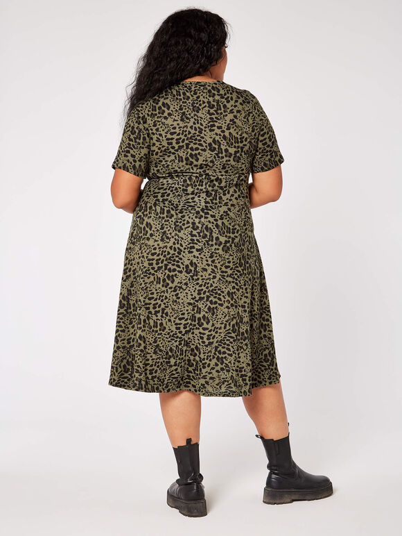 Curve Leopard Print Midi Dress, Khaki, large