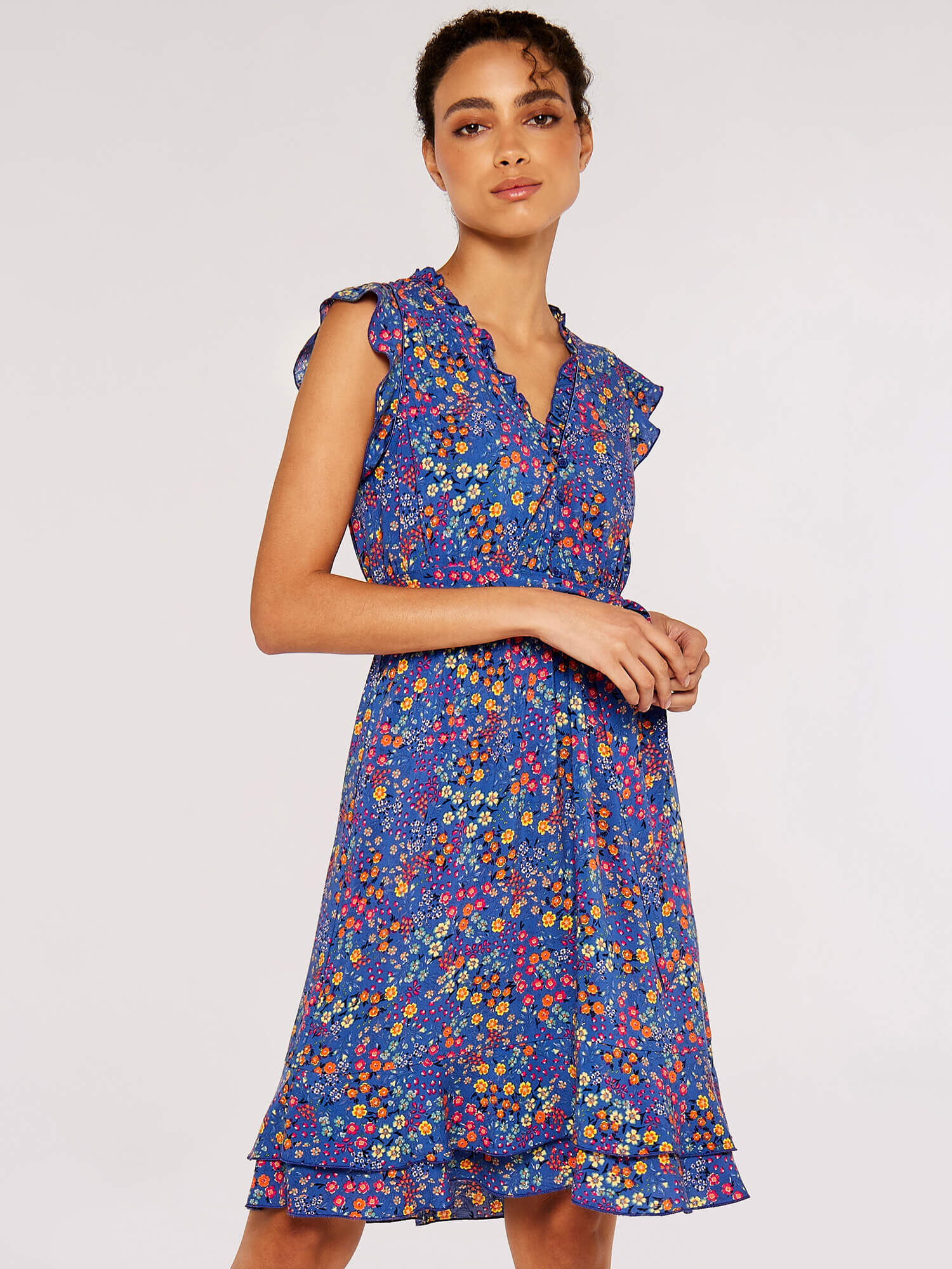 Apricot kleid blau blumen Sale