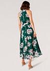 Robe midi chatoyante florale picturale, vert, grand